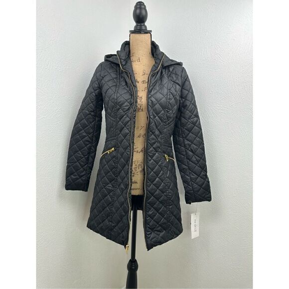 Via Spiga Jackets & Blazers - Via Spiga Women’s Black Quilted Hooded Coat Size XS